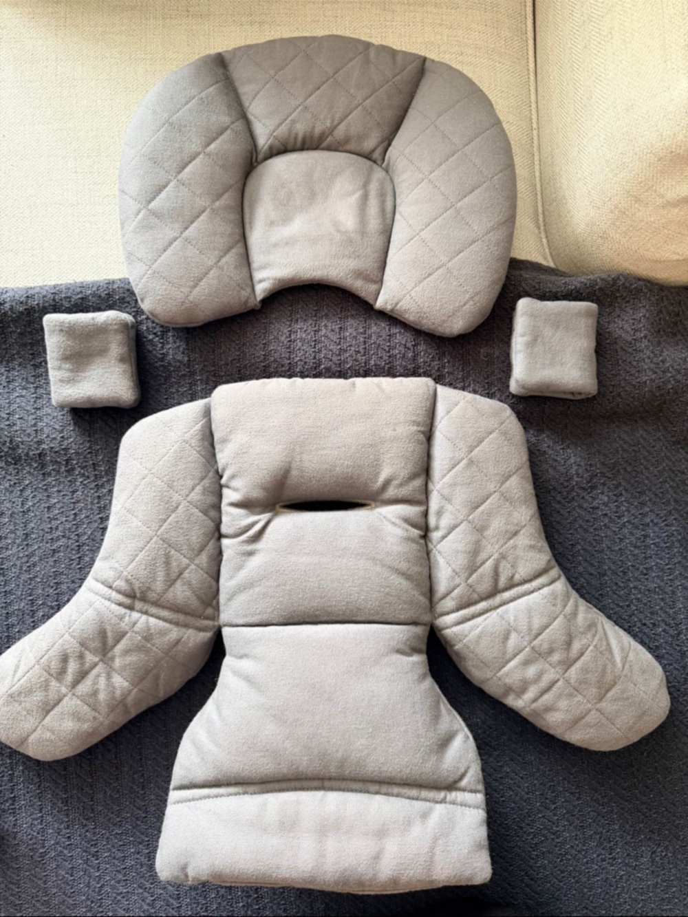 Plush Gray Infant Head & Body Support Set for Strollers and Carriers